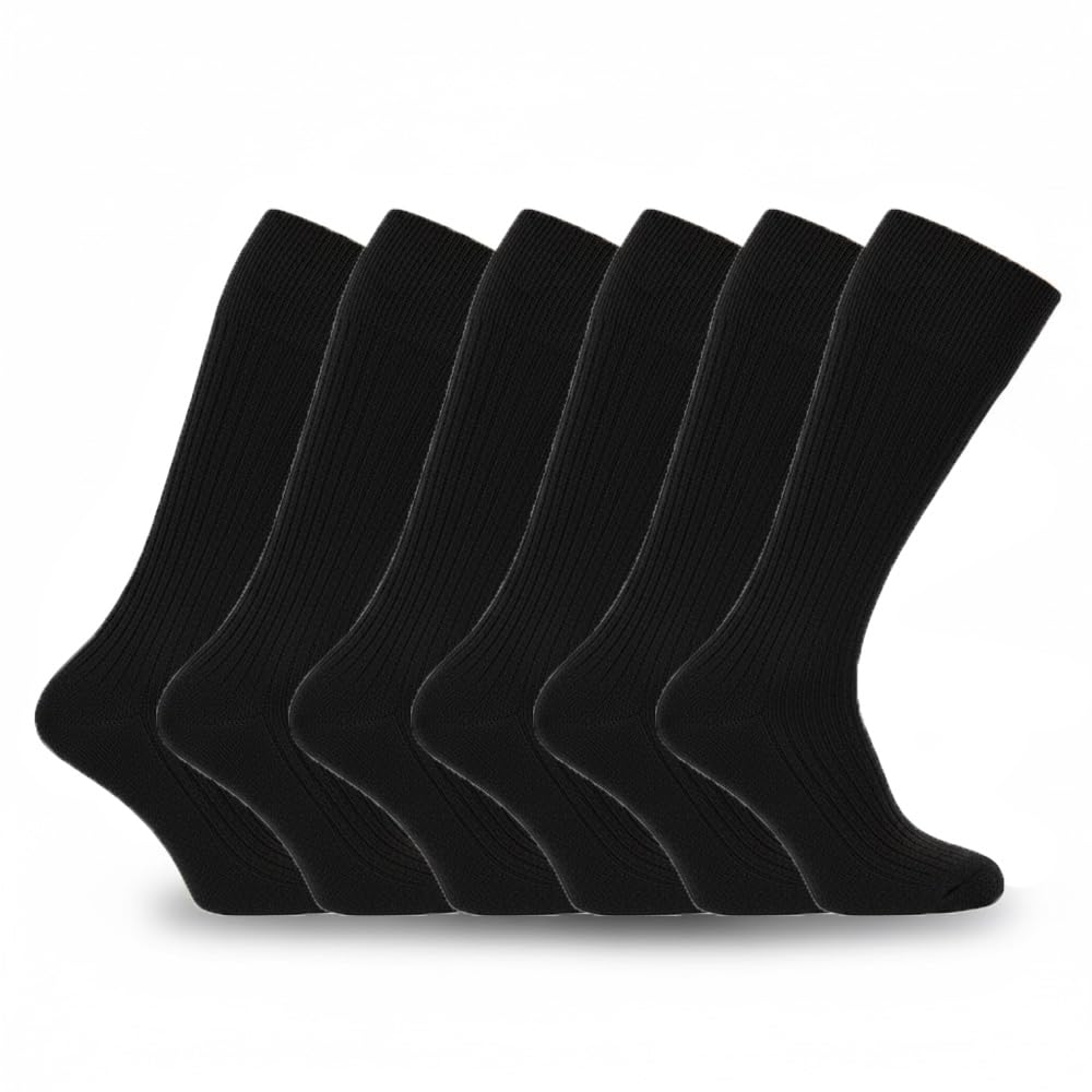 Undercover Men's 6 Pairs - Black 6 Pairs Long Hose 100% Cotton Socks Black