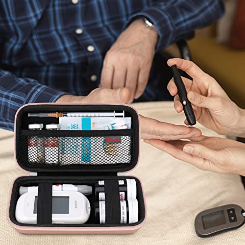 Image of Elonbo Diabetic Supplies Travel Case for Glucose Meter Diabetes Testing Kit | Portable Diabetes Testing Kit Storage Organizer Bag, Glucose Meter Insulin Pen Carrying Case for Test Strips Lancets, Gold