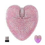 Kabellose Maus, Bluetooth, niedlich, glitzernd, Kristall, Strass, Rosa, Herzform, Computer-Maus mit LED-Licht, 2,4 GHz und Bluetooth, 1000 dpi, wiederaufladbar, USB, schnurlos, für Laptop, PC, Tablet