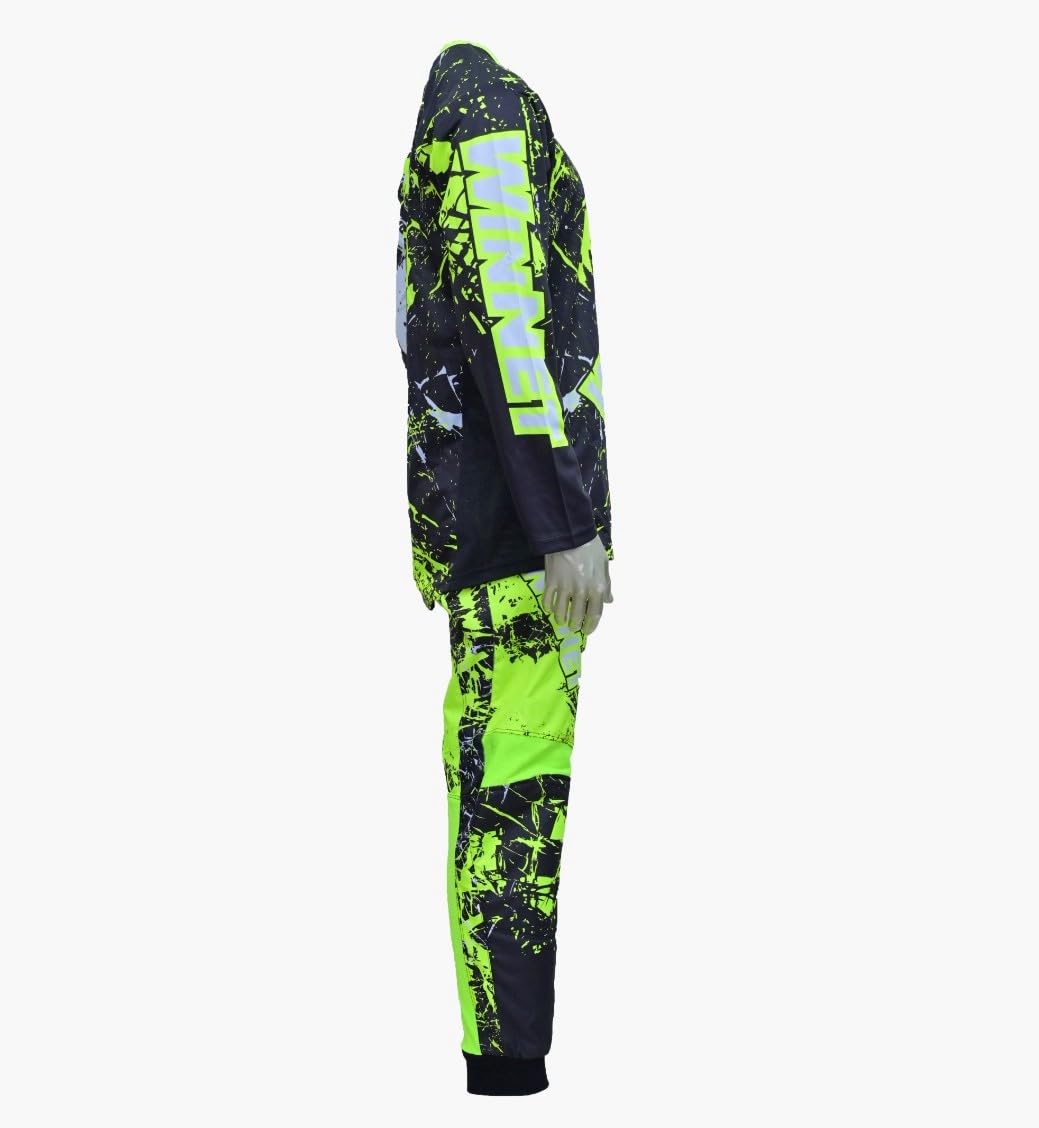 WinNet Completo tuta kit per moto da cross enduro quad maglia e pantalone giallo fluo