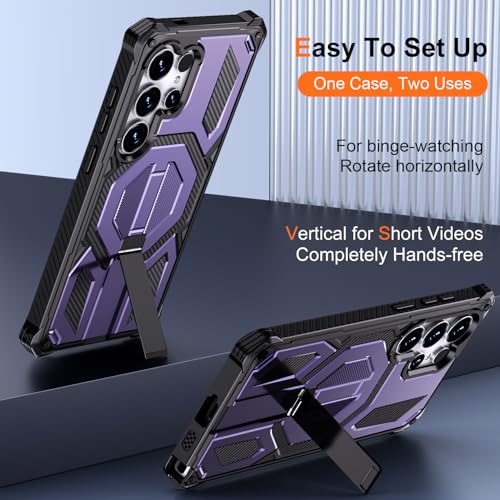 Full-Body Bumper Protective Case for Samsung Galaxy S24 Ultra 5G Case with 2 Screen Protector Hidden Adjustable Metal Kickstand, Heavy-Duty Shockproof Rugged Magnetic Cover (Purple, Samsung S24 Ultra) by Hovisi - Used condition - Image 4