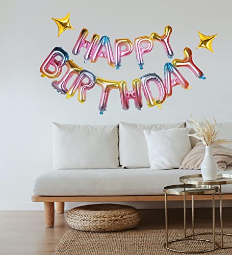 Gradient Happy Birthday Balloons Banner Rainbow Gold Birthday Decorations 16 Inch Colorful Foil Letter Sign Balloons Banner Bunting For Girls Kids Birthday Party Supplies Baby Shower Decor #TOP2