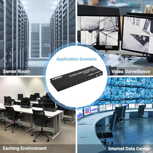Image of 8 Port HDMI KVM Switch, 4K@60Hz HDMI KVM Switch for 8 Computers Share 1 HD Monitor and 4 USB Devices, Including 8 Cables and Remote Control