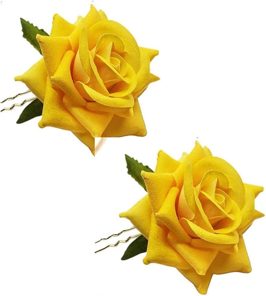 LYF5STARHandmade Bride Yellow Rose Floral Juda Pin For Women| Elegant Rose Wedding Hair Accessories |Traditional Indian Hair Accessories for Women & Girls|Pack Of 2