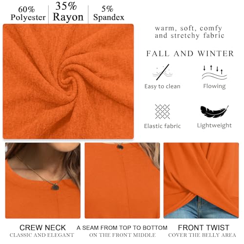 HOTGIFT Womens Tunic Tops Long Sleeve Shirts Fall Winter Casual Crewneck Sweaters Front Twist For Leggings4