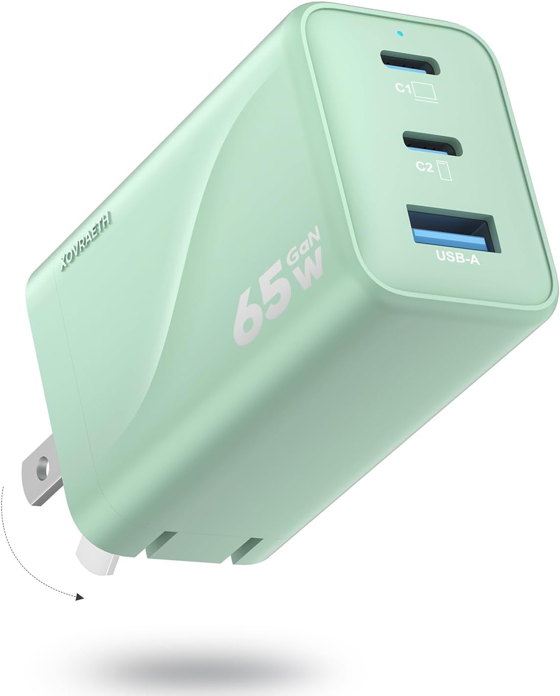 65W USB C Charger, 3-Port PD Fast Charging, Compact Type C Wall Charger with Foldable Plug for iPhone 17/16/15, MacBook Air/Pro, iPad, Samsung S25/S24/S23, Pixel 10(Olive Green)