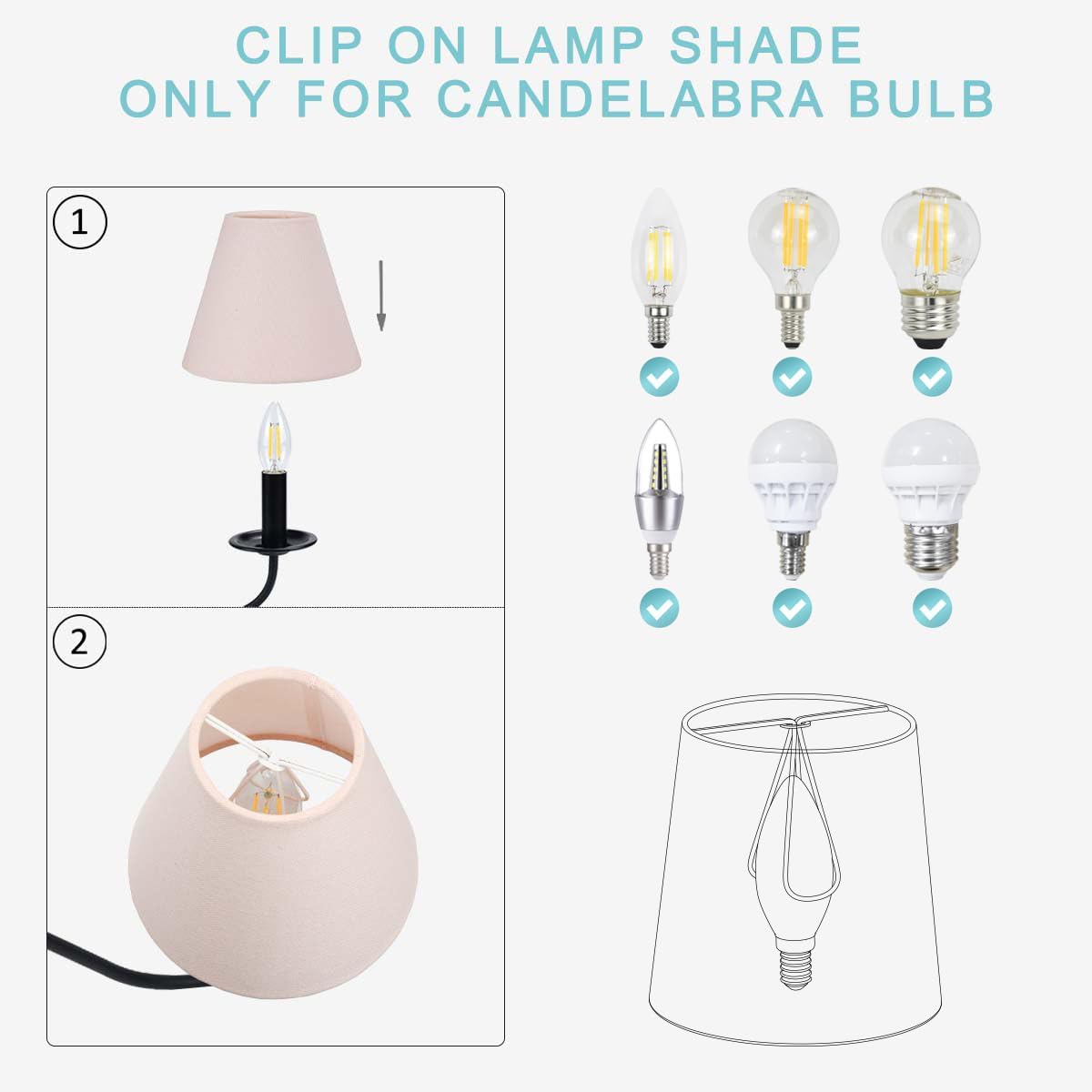 NICO Pink Clip-on Chandelier Lamp Shades Set, 6 Pcs, 6"3"H5", Mini Linen Barrel Shades, For Candle/General Bulb