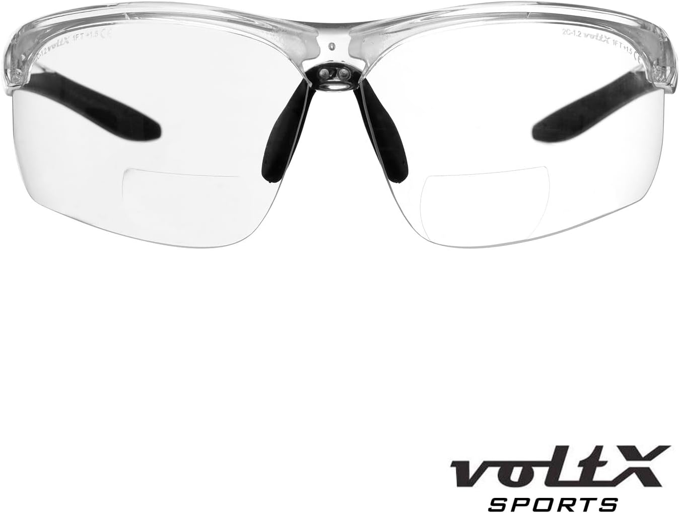 voltX 'ULTIMATE SPORTS' Bifocal Safety Glasses (Clear Frame, Clear Lens +3.0 Dioptre) - Anti Fog Coated UV400 lens - Adjustable nosepiece - Microfibre Carry Bag