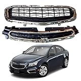 PartsFlow Grille Compatible With 2015 Cruze For 2016 Chevrolet Chevy Cruze Limited 2pcs Front Upper & Lower Black W/Chrome Grill
