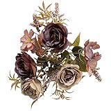 ZJCilected Vintage Artificial Peony Silk Flowers Dusty Brown Fake Flowers for DIY Wedding Bouquets Centerpieces Baby Shower Party Home Decoration Rustic Peony Bunch Pack of 1 (Brown)