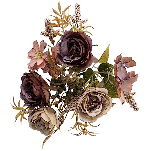 ZJCilected Vintage Artificial Peony Silk Flowers Dusty Brown Fake Flowers