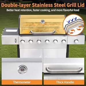 GRILL DEPOTS 6 Burner Propane Gas Grill with Side Burner, Cast Iron Grates & Griddle Combo, Large Cabinet BBQ with Warming Rack for Backyard Patio, 620 SQ. IN. Cooking Area — photo 3 of 6