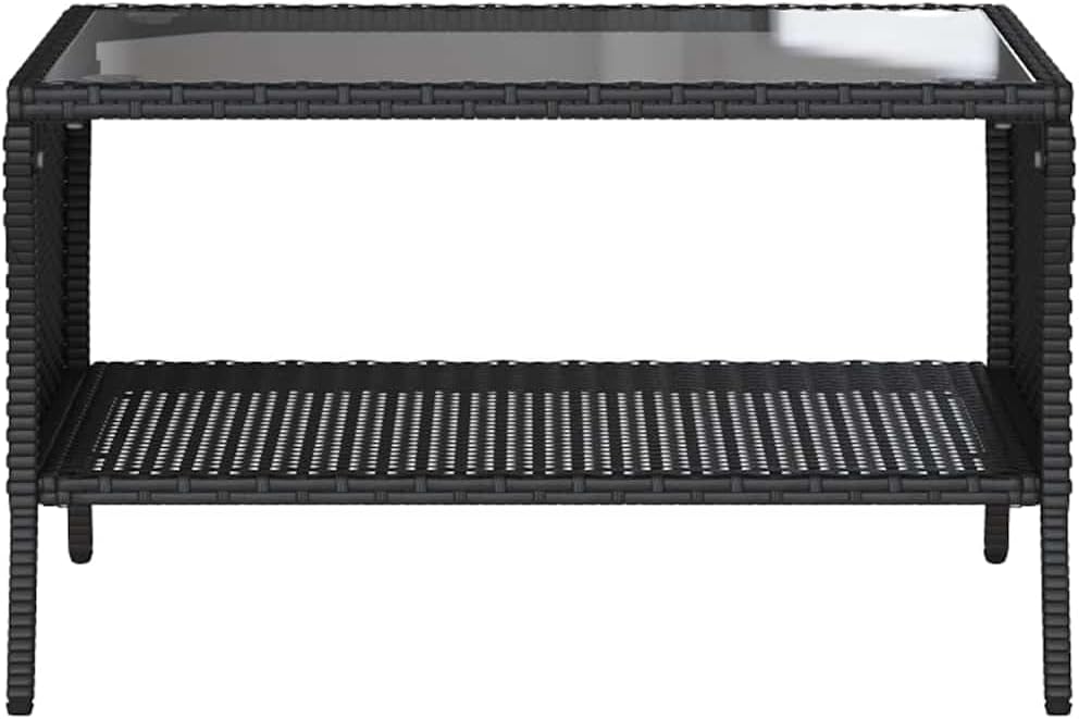 Garden Sofa Black Cream White 45.7 x 28.3 x 31.1 in PE Rattan Outdoor Loveseat with Thick Cushions & Glass Tabletop for Patio Balcony Backyard