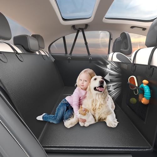 Nidouillet Back Seat Extender for Dogs - PU Leather Dog Car Seat Cover for Back Seat Anti-Scratch Hard Bottom Max 440lbs, Waterproof Dog Hammock for Car, SUV, Truck - Large