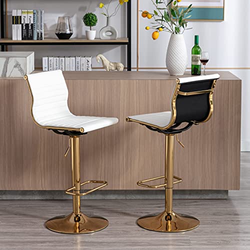 Dm Furniture White And Gold Bar Stools Set Of 4 Adjustable Counter Height Barstool Swivel Faux Leather Bar Chair With Back For Kitchen Island/Home Pub #TOP1