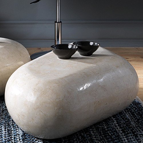 Stones Sasso Medium Table de Salon, Pierre, Blanc Agate, 52 x 98 x 27 cm