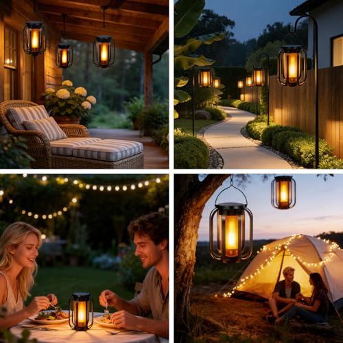 2 Pack Solar Lantern Lights Outdoor Waterproof Flickering Flame Light, Solar Lights with Dual Charging (USB/Solar) & 4 Modes Hanging Camping Light for Yard Patio Path Tree Porch Garden Decoration by MINIAO - Image 6
