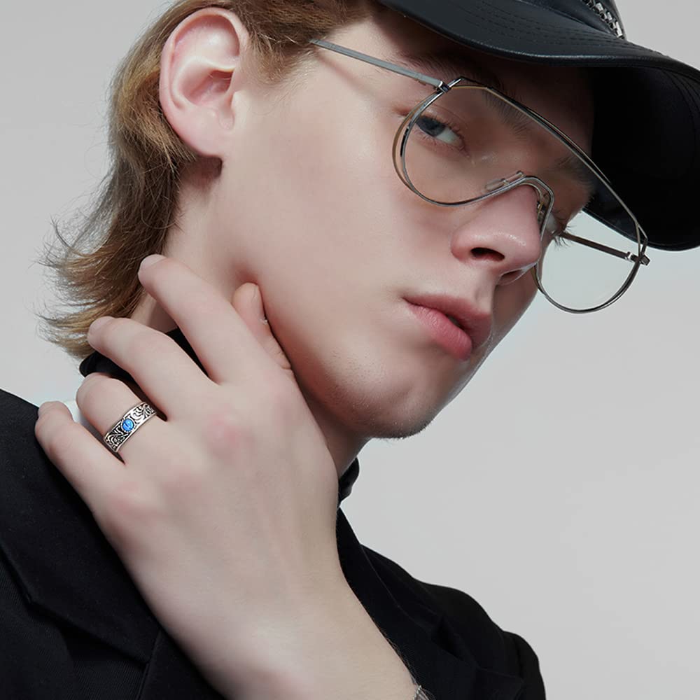 Anillo de plata para hombre, anillo de turquesa vintage con diseño de hierba rizada, regalo personalizado para hombre, anillo de plata ajustable