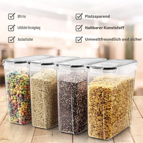 Foto von Wildone Müsli-Behälter-Set aus Kunststoff, 6 große (16,9 Tassen, 384 ml), luftdichte Frischhaltedosen – auslaufsicher, BPA-freier Müsli-Spender | Mehl, trockene Lebensmittel mit schwarz Deckel