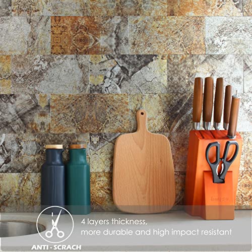 60-Pieces Coverage 13.1 Sq.ft Peel And Stick Backsplash Pvc Wall Tiles 4 Inch X 8 Inch In Rock Stone Brown Subway Stick On Backspalsh For Kitchen, Bathroom, Fireplace, Camper, Mirror Frame #TOP3