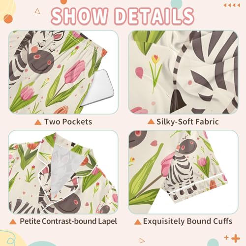 senya Cartoon Cheerful Zebra Satin Summer Pajama Sets Silk Short Sleeve Button Down Sleepwear3