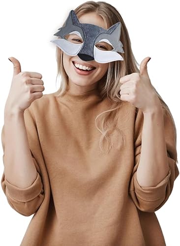 Miniatura 5 de LIUHUIZEYU Máscara de animales de lobo, máscara de fieltro de media cara, máscara creativa de animal para disfraz de cosplay, carnaval, fiesta,