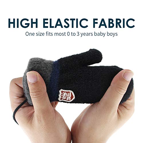 Gerlobal 3 Pairs Toddler Gloves Winter Mittens for Baby Boys Girls, Kids Warm Fleece Lined Knit Mittens with String (Black/Grey/Navy, 0-3 Years) - Thumbnail 7