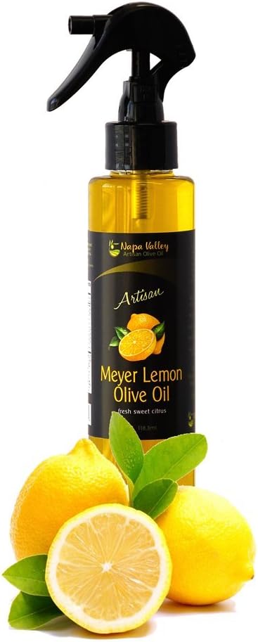 Meyer Lemon Olive Oil Spritz Bottle Extra Virgin Olive Oil Infused with Fresh All Natural Meyer Lemons BPA Free Refillable Bottle with Heavy Duty Nozzle Use on Salads On the BBQ In the Kitchen