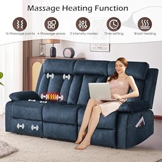 RIHEREFY Power Recliner Sofa with Heat&Massage, Electric Reclining Couch with Multi-Function Console/USB Ports/Type C, Wall Hugger 3 Seater-Sofa Recliner, Reclining Sofa Couch for Living Room