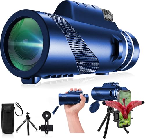 Image of Monocular-Telescope 80x100 High Powered Monoculars High Definition for Adults High Powered with Smartphone Adapter Telescope Hunting Wildlife Bird Watching Travel Camping Hiking-Blue