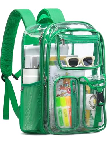 Image of Double-Layer Clear Backpack Heavy Duty, 17 Inch Large Clear Bookbag, Transparent See Through Backpack For School, Work, College, Travel, Sport- Green