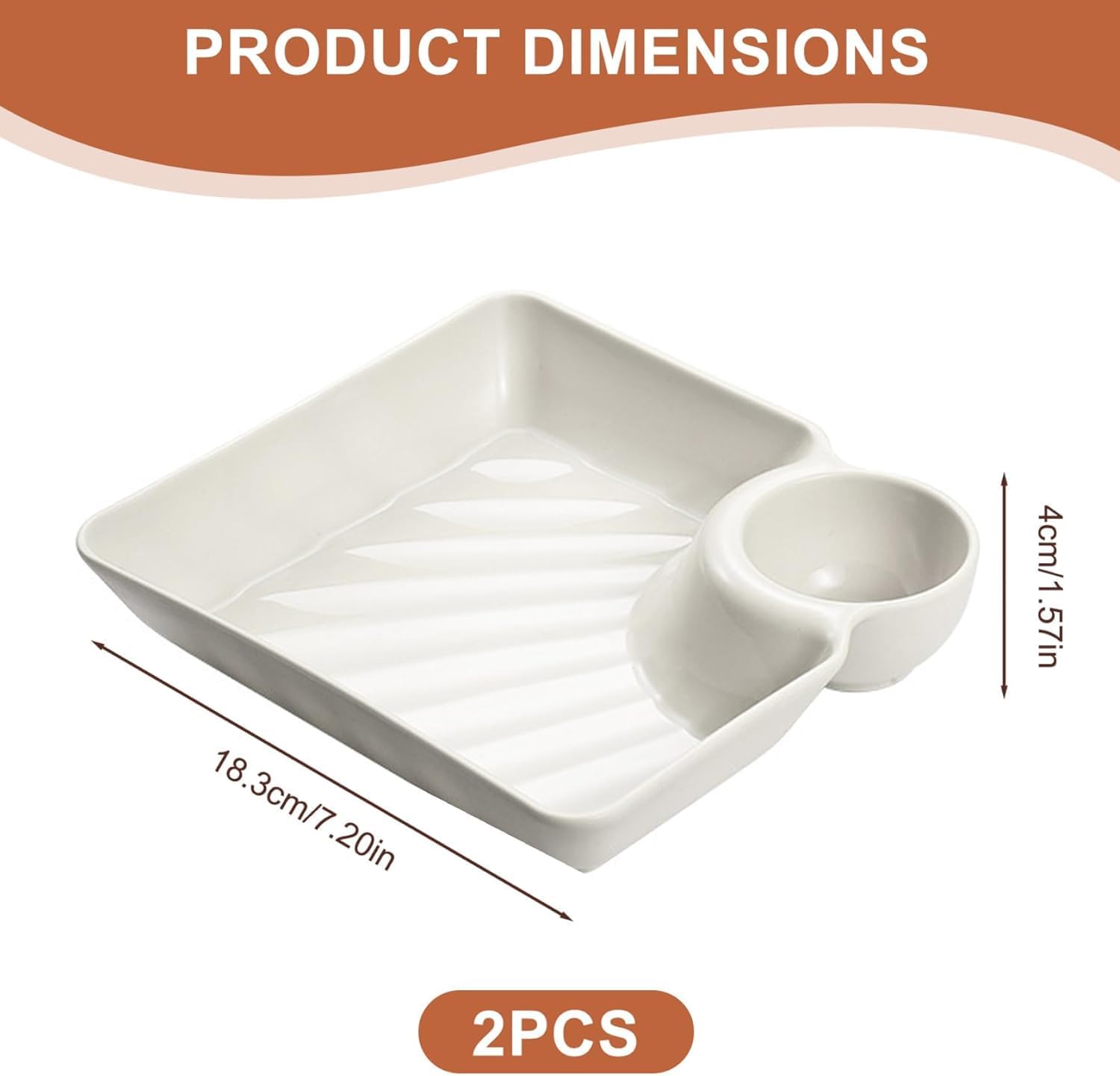 2 Pcs White Pp Chip and Dip Set - Square Serving Platter with Divided Vinegar Bowl for Parties, Appetizers, and Snacks