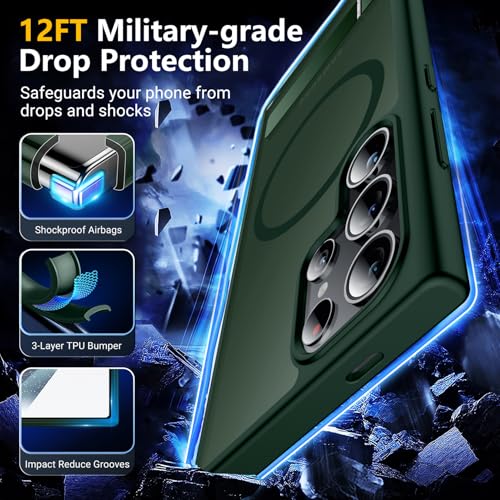 Image of SPIDERCASE Magnetic for Samsung Galaxy S24 Ultra Case, [3 Stand Ways][ Military Grade Drop Protection] with Invisible Stand Shockproof Slim Case for S24 Ultra 5G,Green
