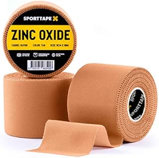 3 Rolls - SPORTTAPE Tan Zinc Oxide Tape - 5cm x 10m - High Strength Athletic Tape, Blister Prevention Tape for Running & Hiking, Sports Strapping Tape & Shoulder Tape for Rugby, Gym, Weightlifting