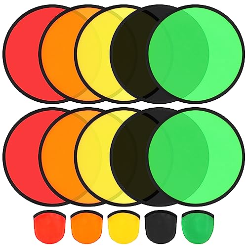 Aunifun 10 PCS Foldable Flying Disc Fans Set with Bag Folding Pocket Beach Flying Disc for Party Favors Summer Outdoor Activity