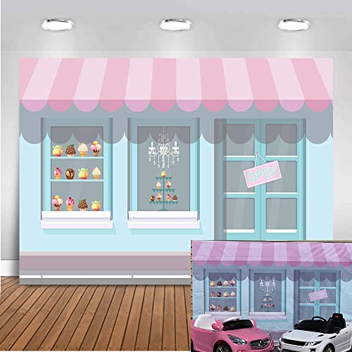 Mocsicka Ice Cream Parlor Backdrop 7x5ft Dessert Parlor for Girl Birthday Party Background Decorations Ice Cream Party Cake Table Decor Photoshoot Studio Props