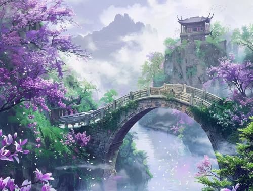 Peinture diamant paysage et pont pour décorer votre salon grand format DIY