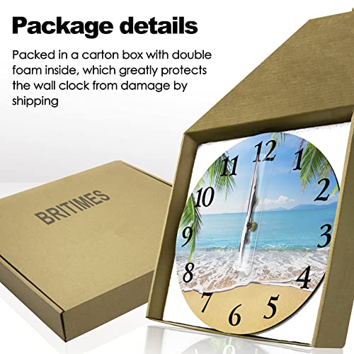 Round Wall Clock Silent Non-Ticking Clock 10 Inch, Palm Tropical Beach Summer Tree, Home Decor For Living Room, Kitchen, Bedroom, And Office #TOP4
