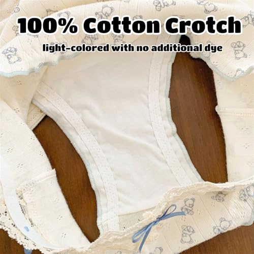 Cute Bear Korean Ruffled Panties for Teen Girls Breathable Cotton Fabric Mid Rise Anime Underwear 3XL 4 Pack2