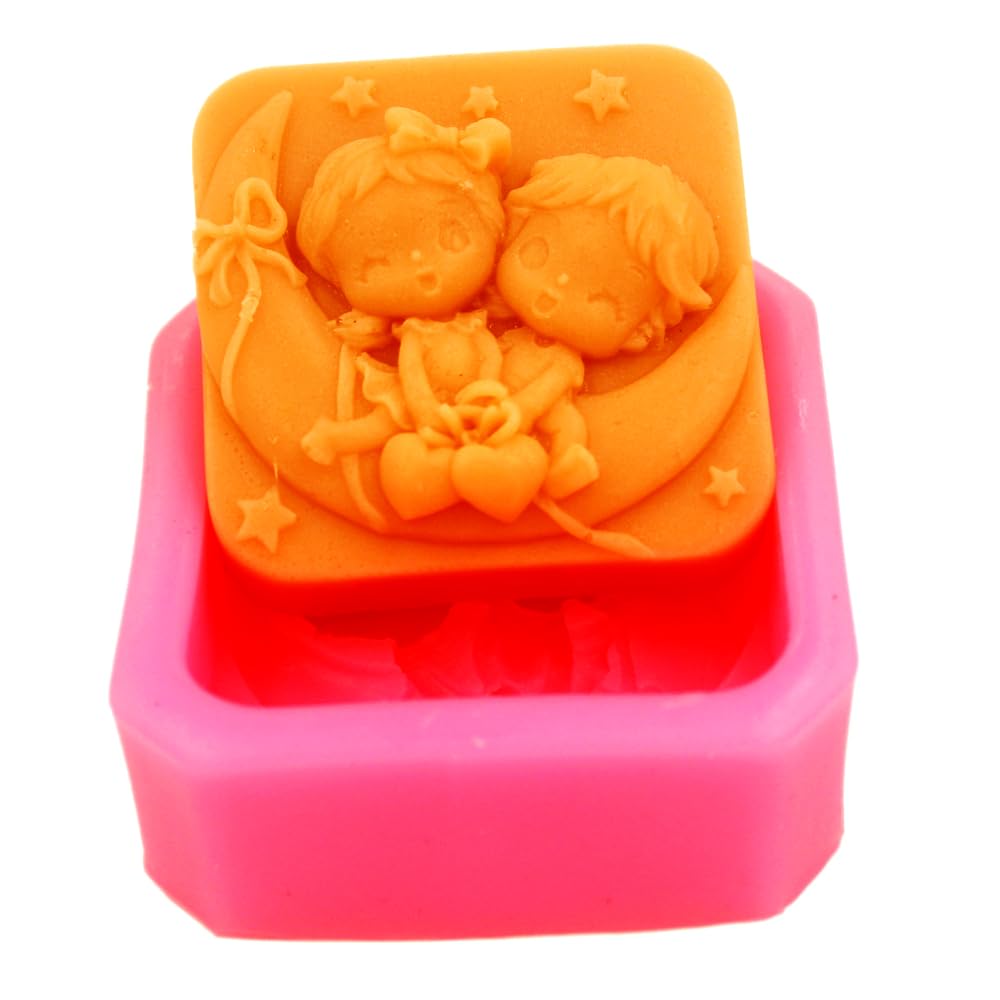 Baby on Moon Silicone Mold for Soap Making Angel Molds for Soap Candle Chocolate Candy Silicone Molds for Soaps Bombs Baking Fondant (S065)