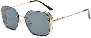 articulo Long Keeper Gafas de Sol Cuadradas Hombre Mujer Gafas de Sol Steampunk Doradas Metal Vintage Gafas de Sol Fiesta Hippie Punk Estilo Protección UV400, 52MM