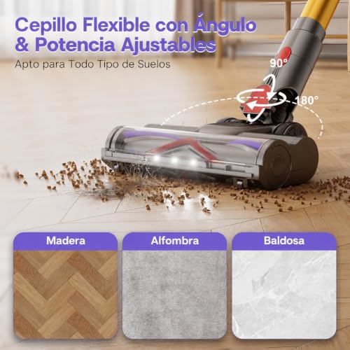 Miniatura 8 de Aodebiao V16 Aspiradora Sin Cable 55kpa 600w 80mins, Aspirador Escoba Sin Cable Con Pantalla Táctil Led, Modo Automático, Aspirador Inalámbrico Antienredo Para Suelo Alfombra Pelos De Animales