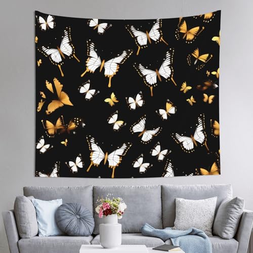Grande tapisserie chambre chic papillons dorés et noirs finition soignée