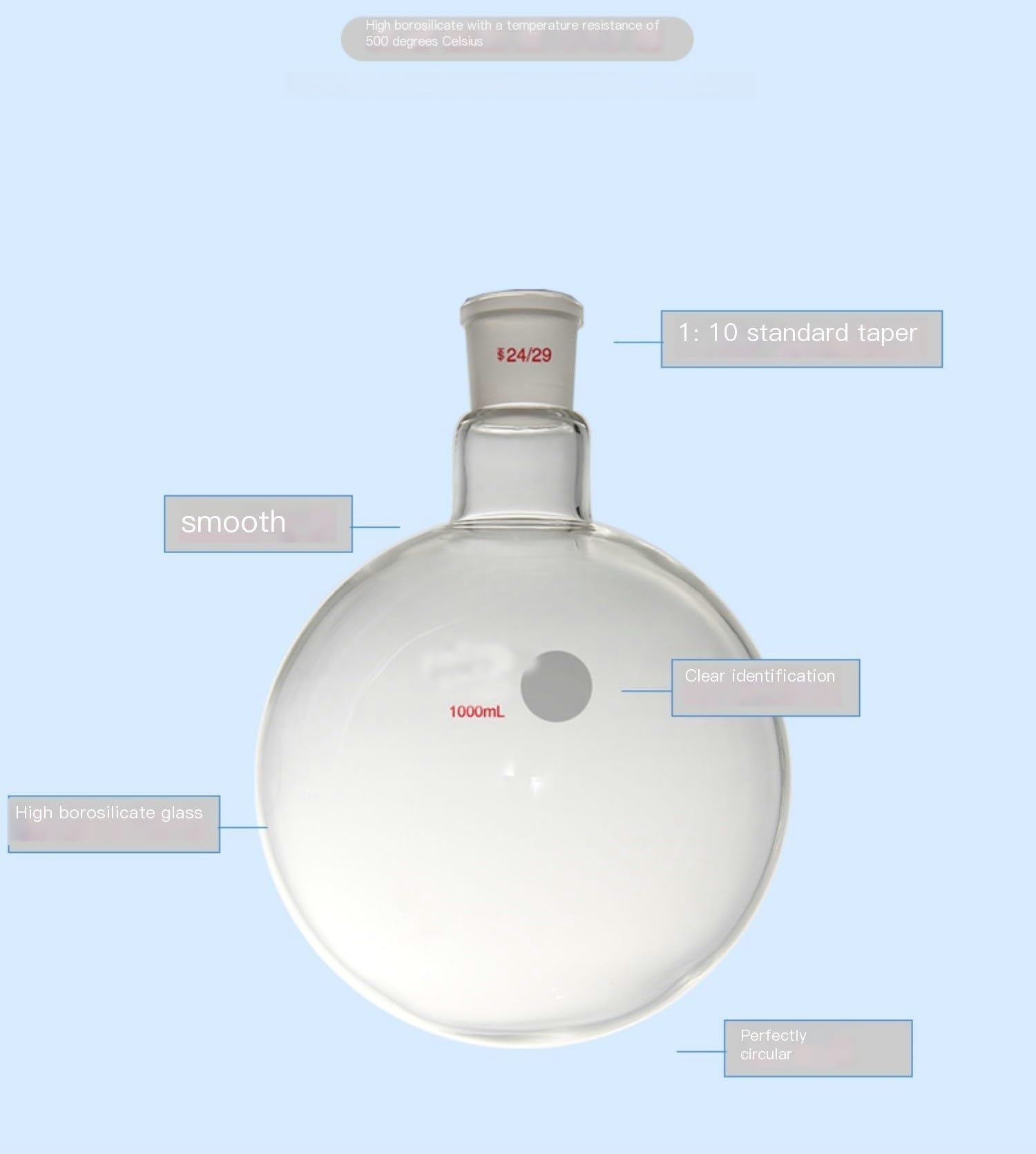 Pallone a fondo tondo a bocca singola resistente alla temperatura - Pallone di reazione for distillazione volumetrica in vetro