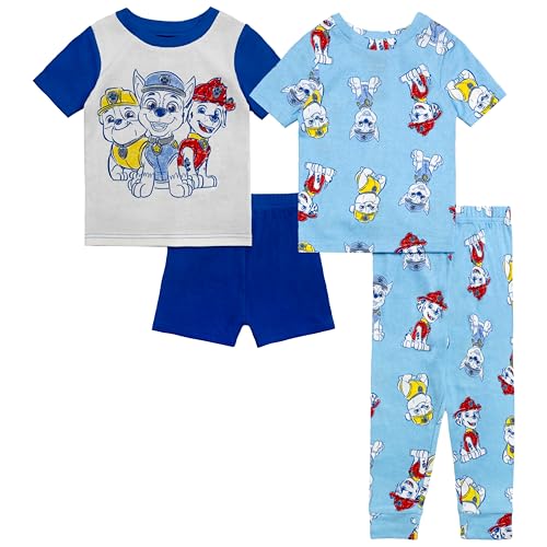 Nickelodeon Boys 4-Piece Snug-fit Cotton Short Sleeve Matching Pajama Set Soft & Cute for Kids SKETCHY PAWS 3T