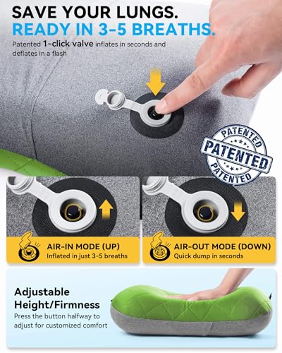 Image of Hikenture Camping Pillow with Removable Cover - Ultralight Inflatable Pillow for Neck Lumber Support - Upgrade Backpacking Pillow - Washable Travel Air Pillows for Camping, Hiking, Backpacking