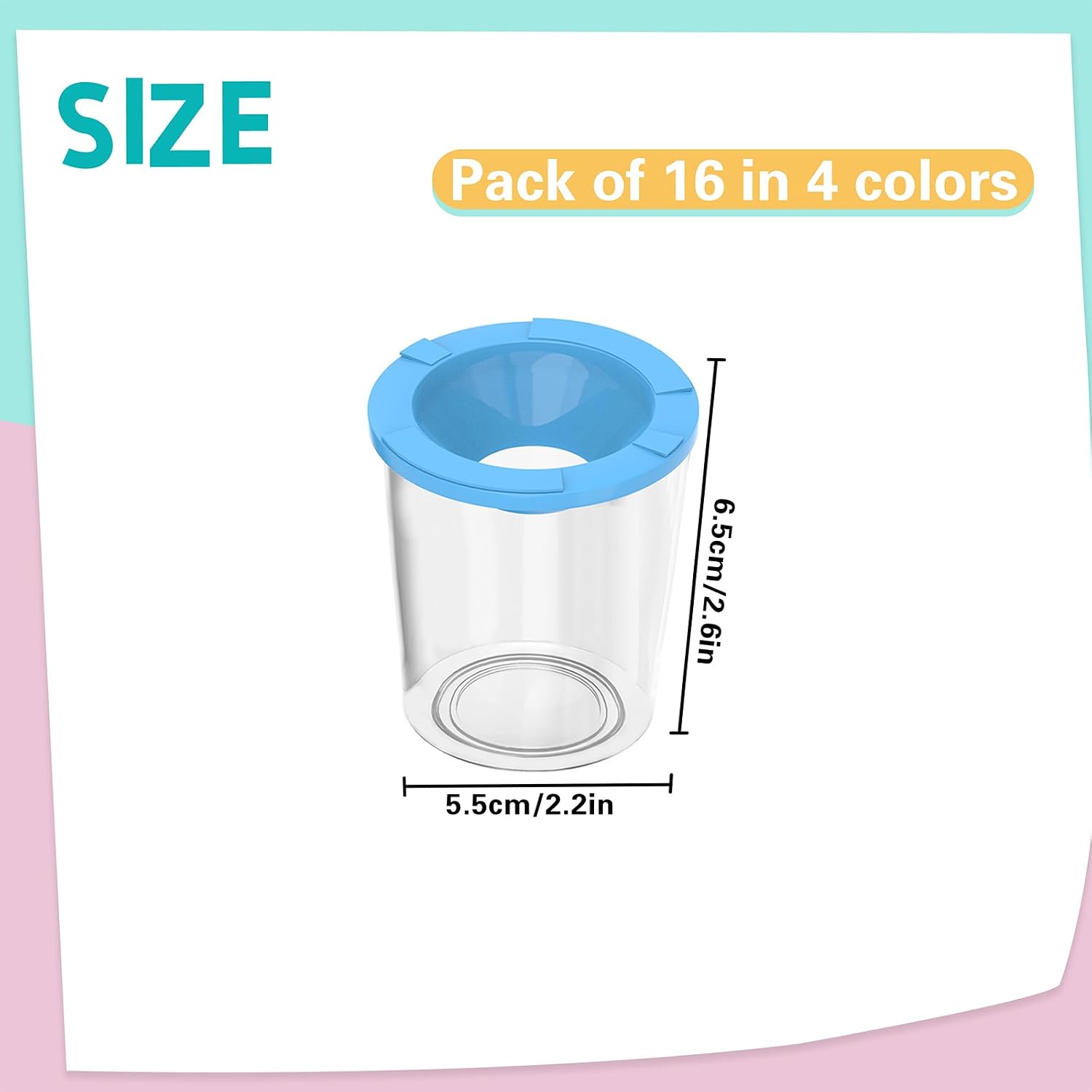 16 Pack No Spill Paint Cups with Lids, Arts and Crafts Supplies for Classrooms, Paint Containers with Funnel-Shaped Lid for Artist Studio, Assorted Colors(Red, Yellow, Blue, Green)