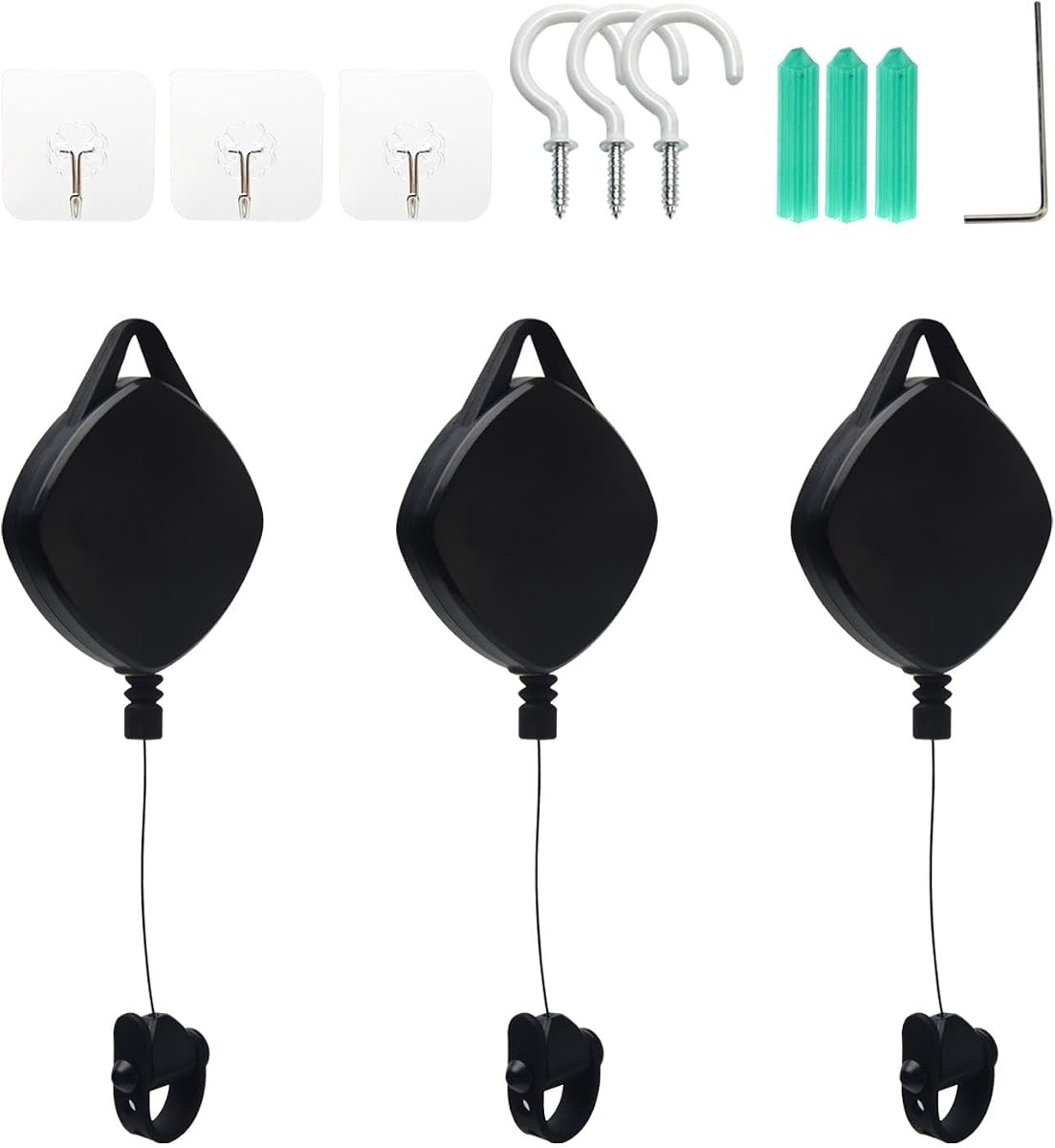 VR Cable Management Compatible with Quest 3S/3/2/1/Pico/PSVR/PSVR2, 3packs Drill Free Retractable Ceiling Susp-ension System, for VR Wire Accessories with Ceiling Screw Hook and Adhesive Hooks