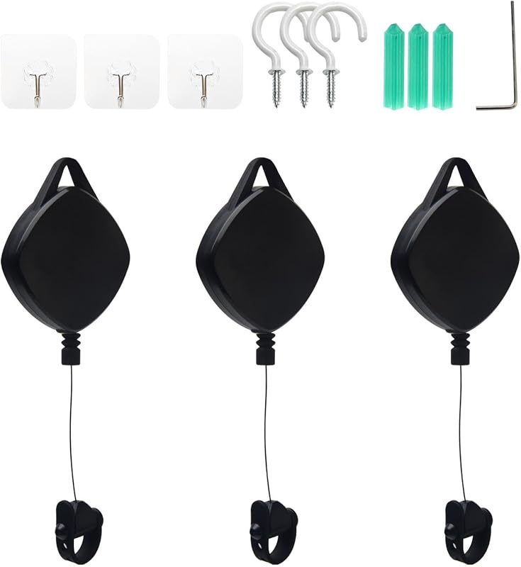 VR Cable Management Compatible with Quest 3S/3/2/1/Pico/PSVR/PSVR2, 3packs Drill Free Retractable Ceiling Susp-ension System, for VR Wire Accessories with Ceiling Screw Hook and Adhesive Hooks