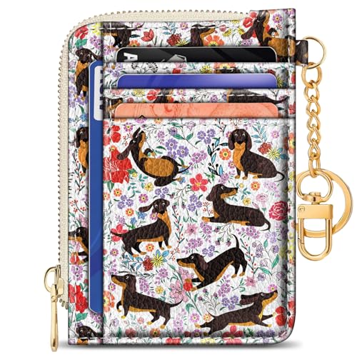 Image of GIANCOMICS Slim Wallet Credit Card Holder Women, Dachshund Rfid Blocking Small Card Case, Keychain Thin Pocket Curved Zipper Wallet, Travel Card Holder PU Leather ID Window, Ladies Female Gifts